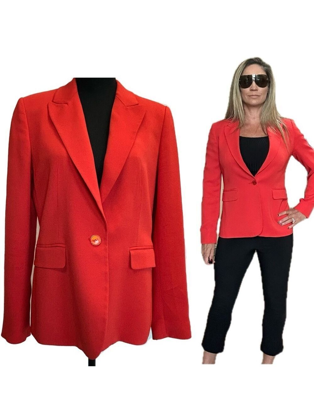 Massimo Dutti red orange single breasted blazer jacket Sz 10